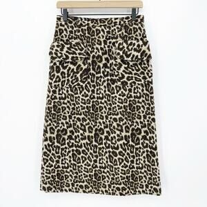 No. 6 Store Leopard Print Skirt Flap Pockets Animal Brown S Midi Mob Wife Chic